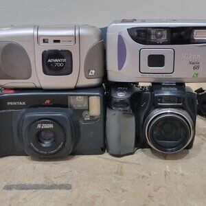 Lot Of 4 Vintage Film & Digital Cameras Kodak Pentax Nikon Not tested- As IS